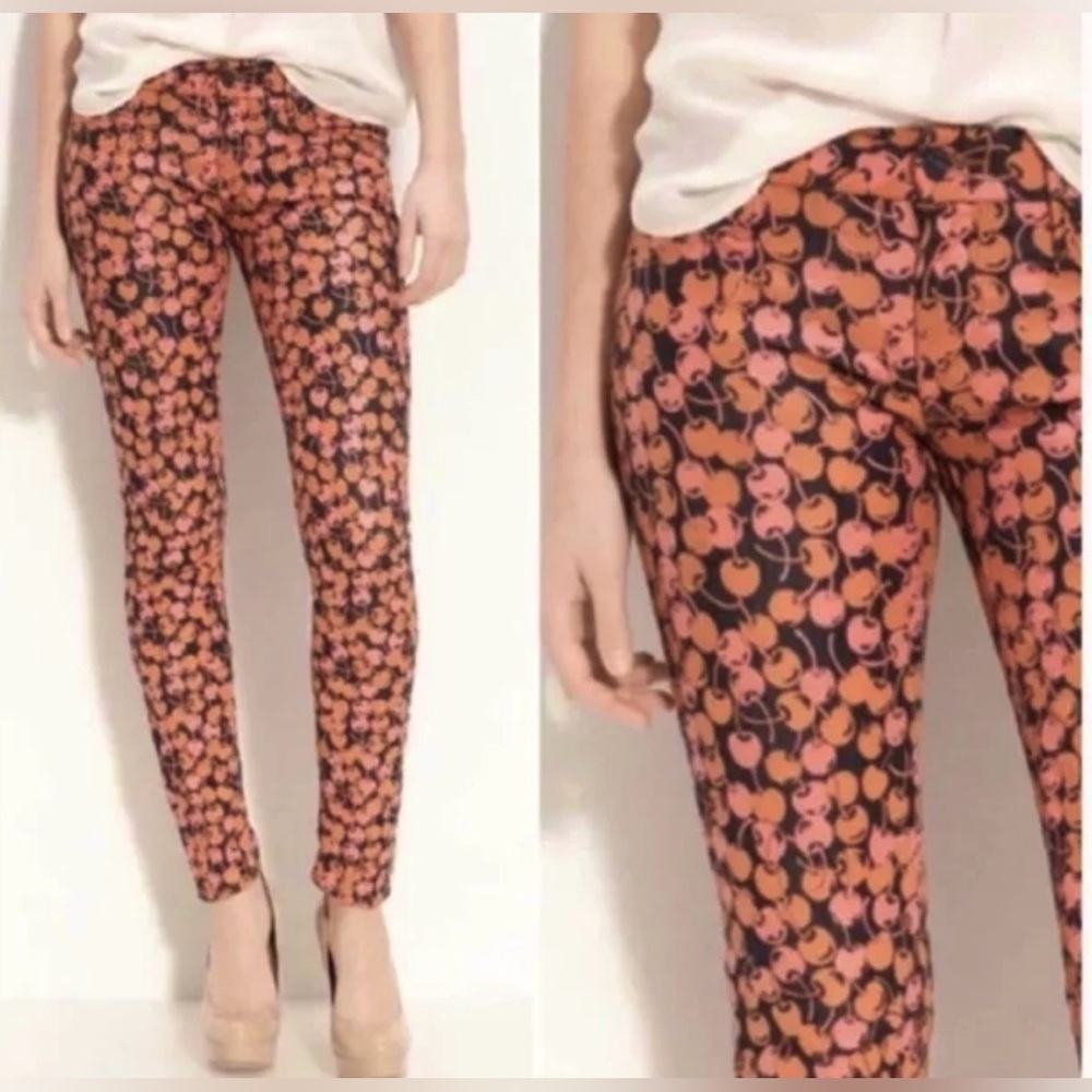 MOTHER Women's Skinny Jeans - Orange and Black Cherry Print